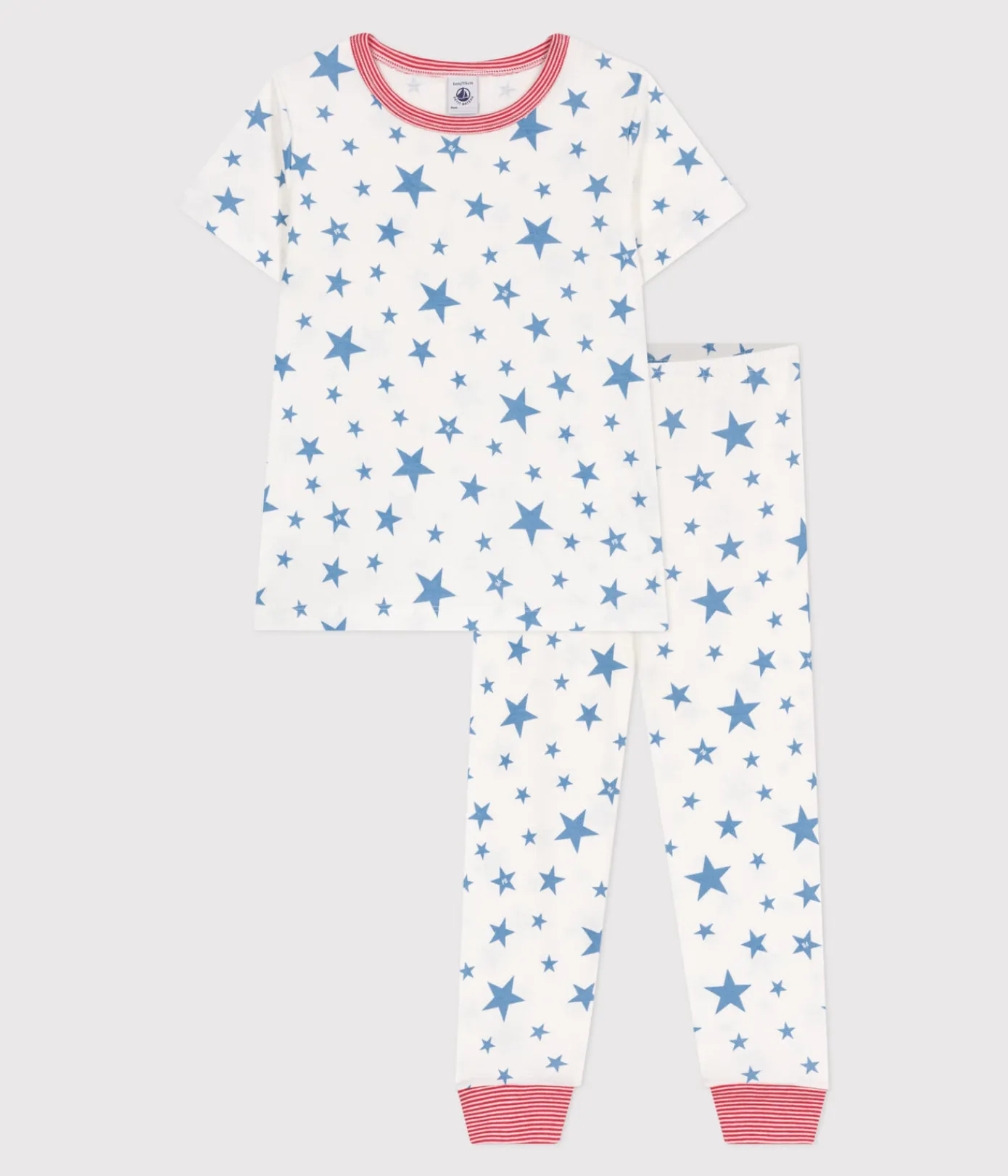 Petit Bateau Schlafanzüge, Pyjamas*Kinder-Pyjama aus Baumwolle mit Sternmotiv weiss MARSHMALLOW/blau ALASKA