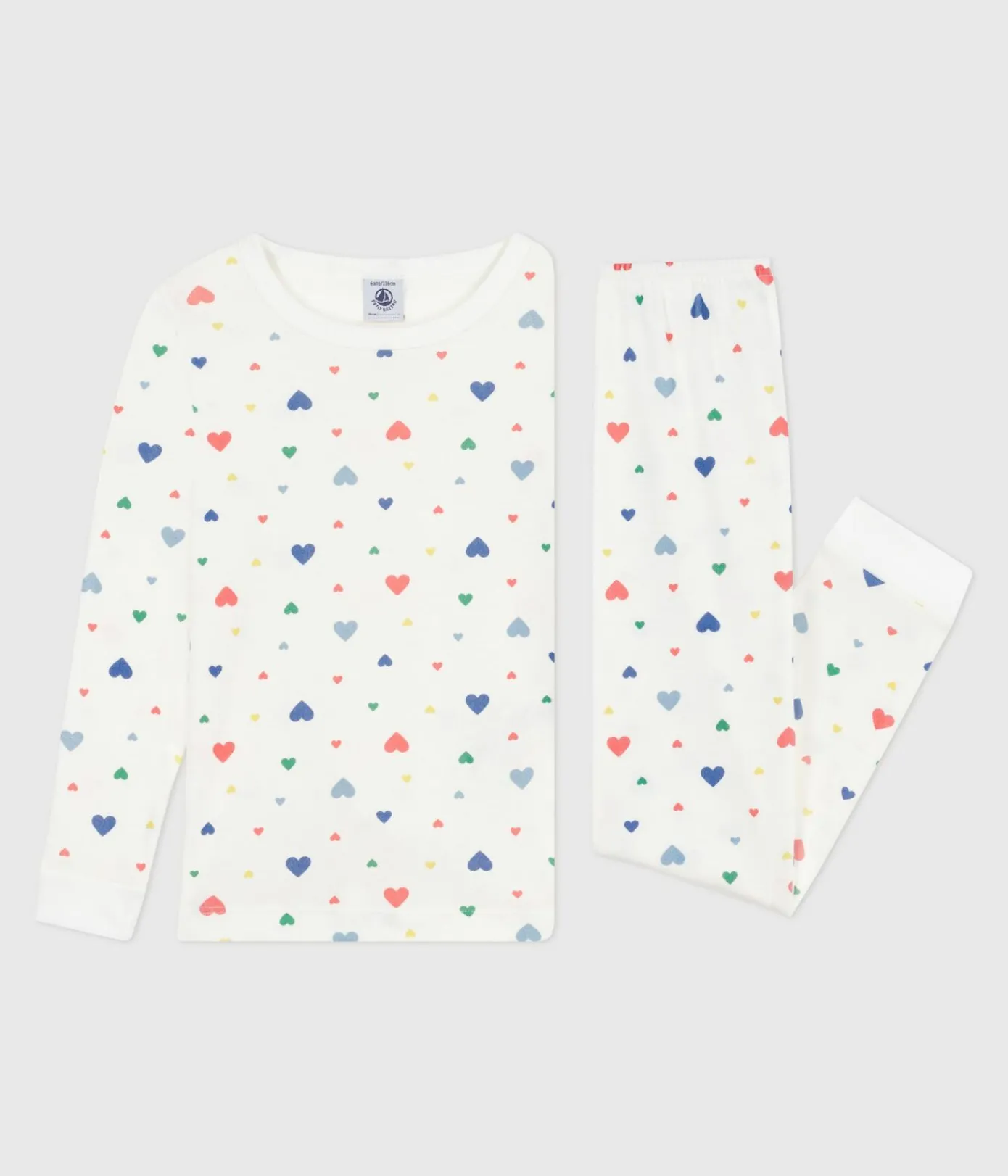 Petit Bateau Schlafanzüge, Nachthemden*Kinder-Pyjama aus Baumwolle mit eng anliegenden Beinen und Herzmotiv weiss MARSHMALLOW/weiss MULTICO