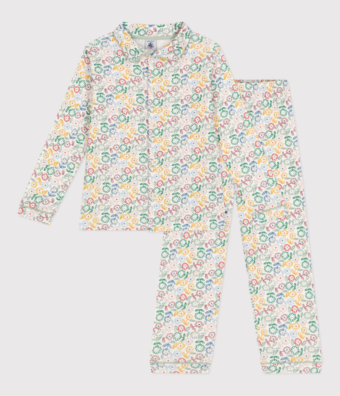 Petit Bateau Schlafanzüge, Nachthemden*Kinder-Pyjama aus Baumwolle mit Blumenmotiv weiss MARSHMALLOW/weiss MULTICO