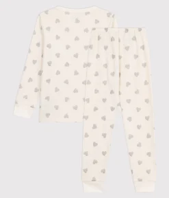 Petit Bateau Schlafanzüge, Nachthemden*Kinder-Pyjama aus Baumwolle mit silberfarbenen Herzen naturfarben MILK/ ARGENT