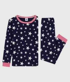 Petit Bateau Schlafanzüge, Pyjamas|Schlafanzüge, Nachthemden*Kinder-Pyjama aus Baumwolle mit eng anliegenden Beinen und Sternmotiv blau SOIR/ MARSHMALLOW