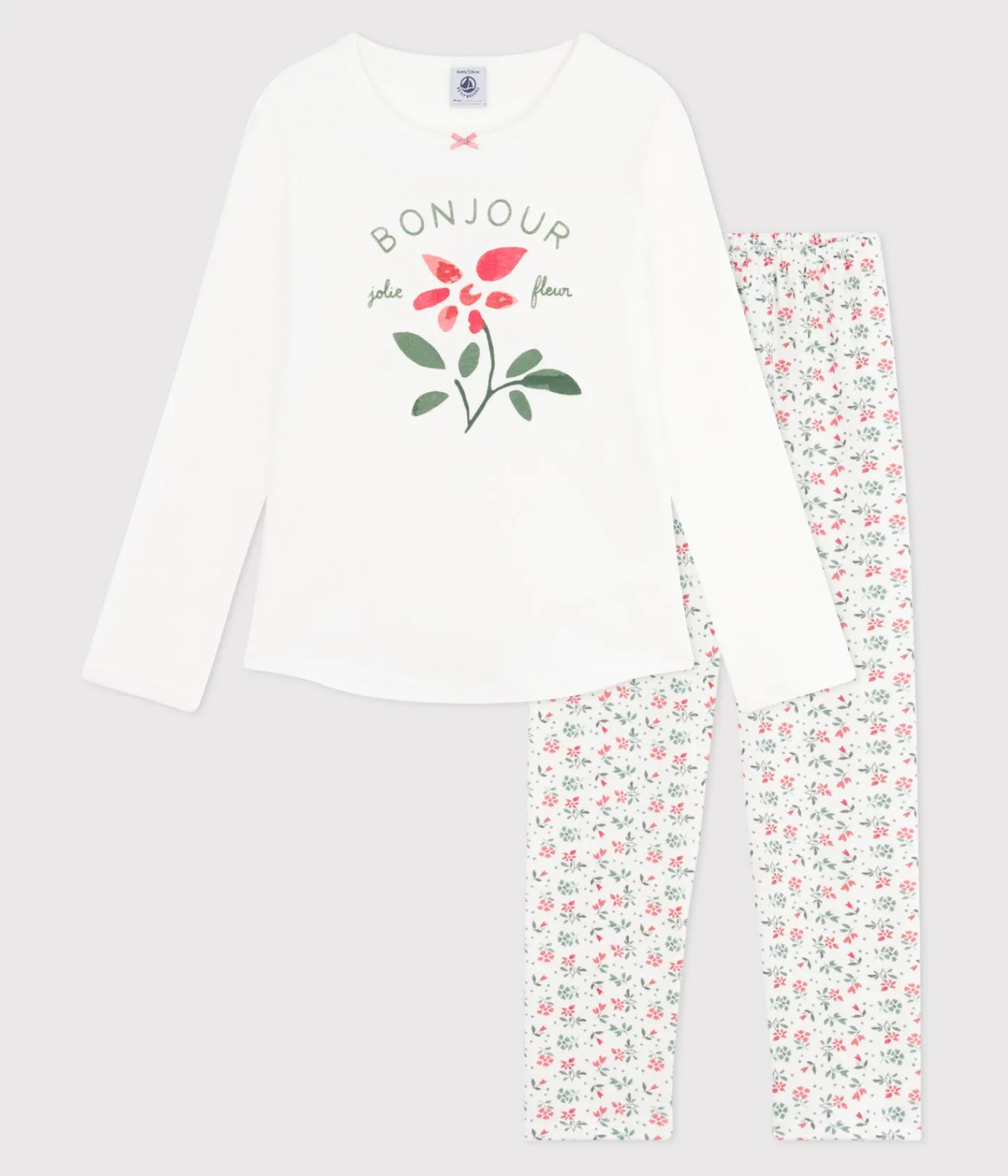 Petit Bateau Schlafanzüge, Nachthemden*Kinder-Pyjama aus Baumwolle mit Blumenmotiv weiss MARSHMALLOW/weiss MULTICO