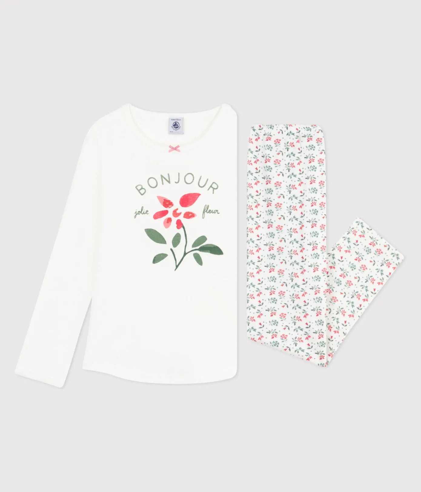 Petit Bateau Schlafanzüge, Nachthemden*Kinder-Pyjama aus Baumwolle mit Blumenmotiv weiss MARSHMALLOW/weiss MULTICO
