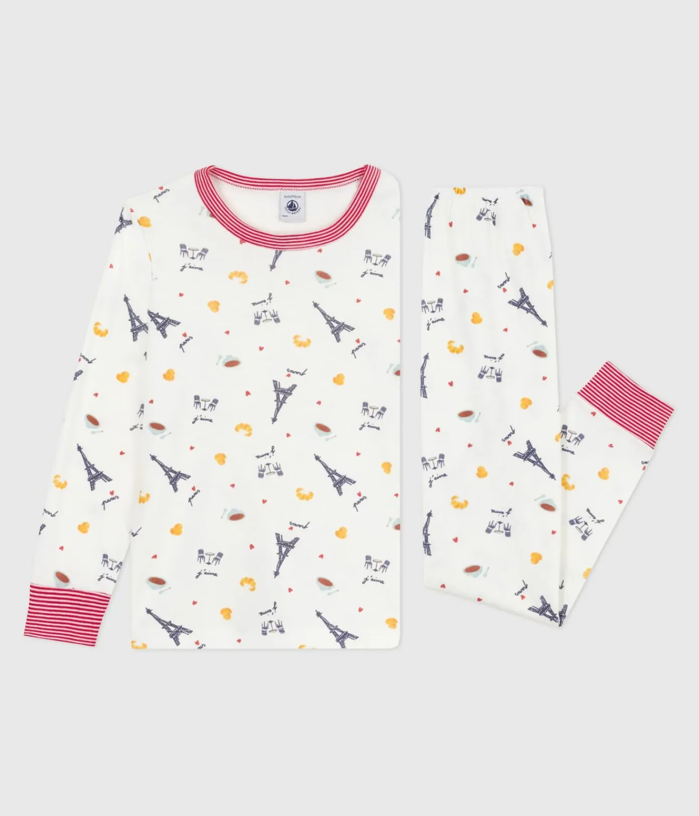 Petit Bateau Schlafanzüge, Pyjamas|Schlafanzüge, Nachthemden*Kinder-Pyjama aus Baumwolle mit Paris-Motiven weiss MARSHMALLOW/weiss MULTICO