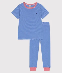 Petit Bateau Schlafanzüge, Pyjamas*Kinder-Pyjama aus Baumwolle mit Streifen blau PERSE/weiss MARSHMALLOW