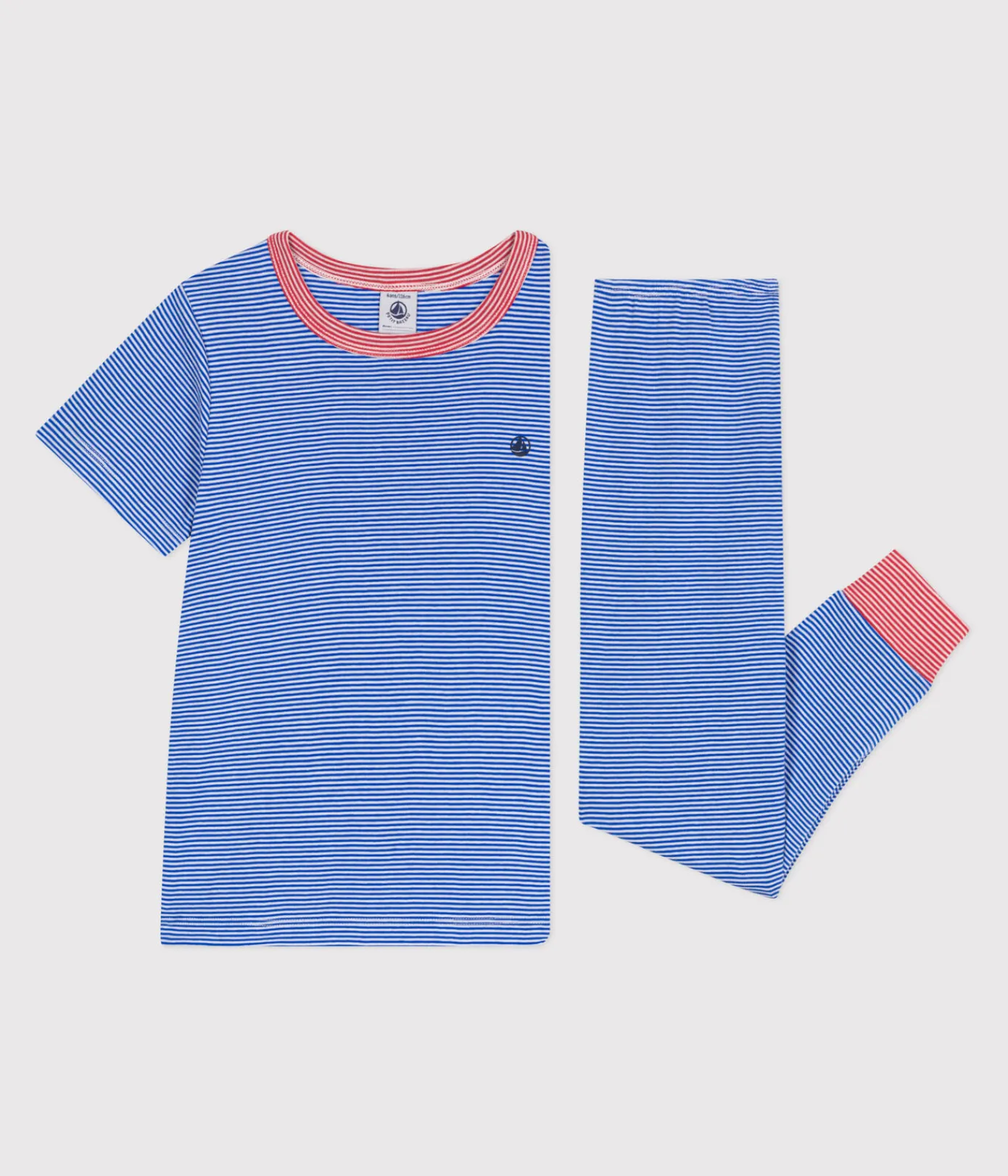 Petit Bateau Schlafanzüge, Pyjamas*Kinder-Pyjama aus Baumwolle mit Streifen blau PERSE/weiss MARSHMALLOW