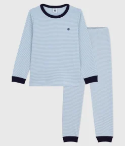 Petit Bateau Schlafanzüge, Pyjamas*Kinder-Pyjama aus Baumwolle mit Streifen ADRIATIC/ MARSHMALLOW