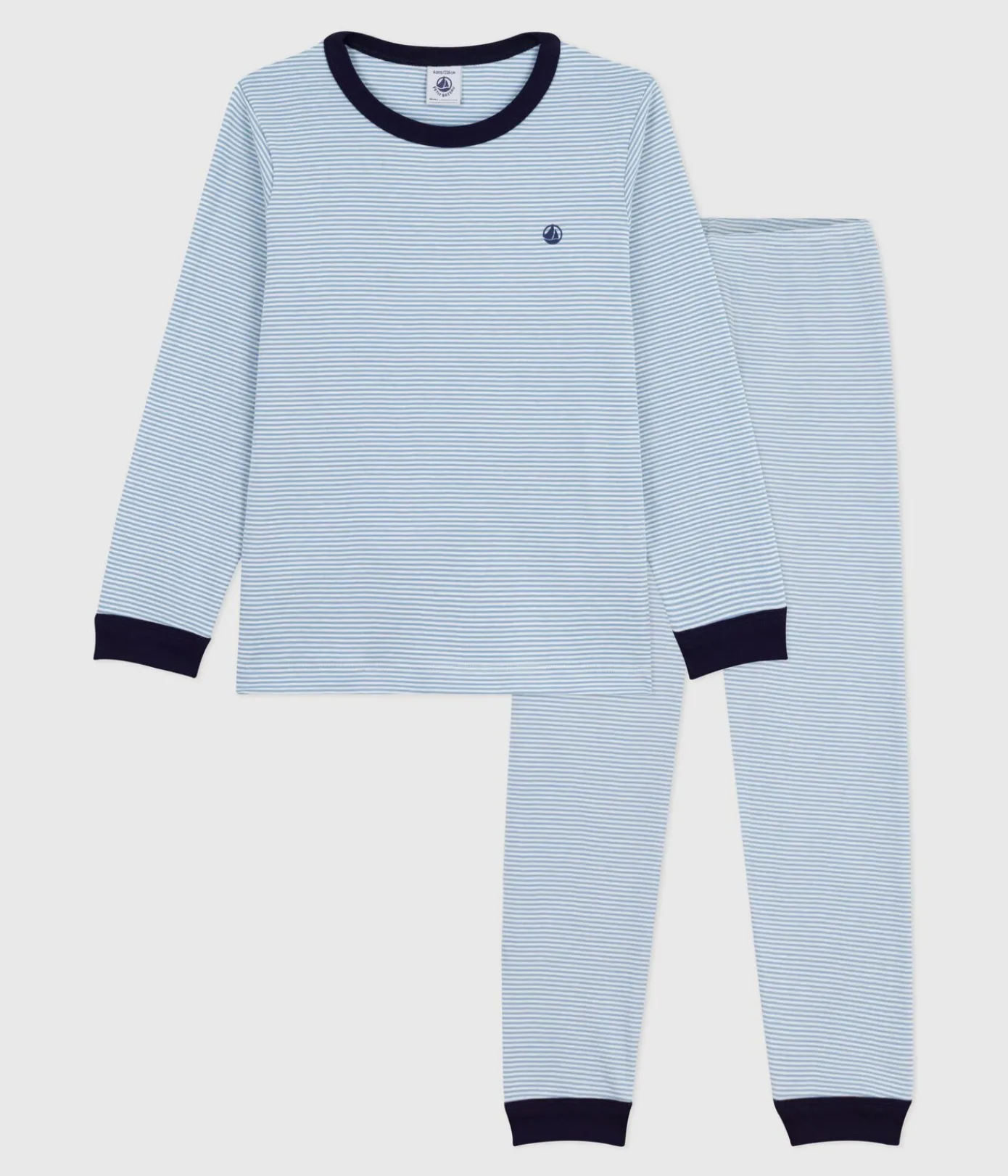Petit Bateau Schlafanzüge, Pyjamas*Kinder-Pyjama aus Baumwolle mit Streifen ADRIATIC/ MARSHMALLOW
