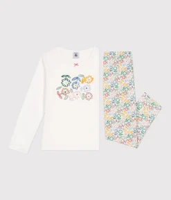 Petit Bateau Schlafanzüge, Nachthemden*Kinder-Pyjama aus Baumwolle weiss MARSHMALLOW/weiss MULTICO