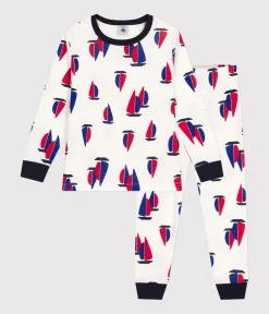 Petit Bateau Schlafanzüge, Pyjamas|Schlafanzüge, Nachthemden*Kinder-Pyjama aus Baumwolle mit Schiffchen weiss MARSHMALLOW/weiss MULTICO