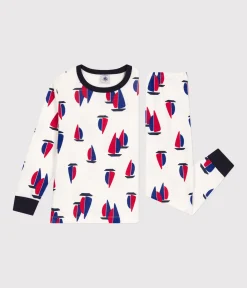 Petit Bateau Schlafanzüge, Pyjamas|Schlafanzüge, Nachthemden*Kinder-Pyjama aus Baumwolle mit Schiffchen weiss MARSHMALLOW/weiss MULTICO