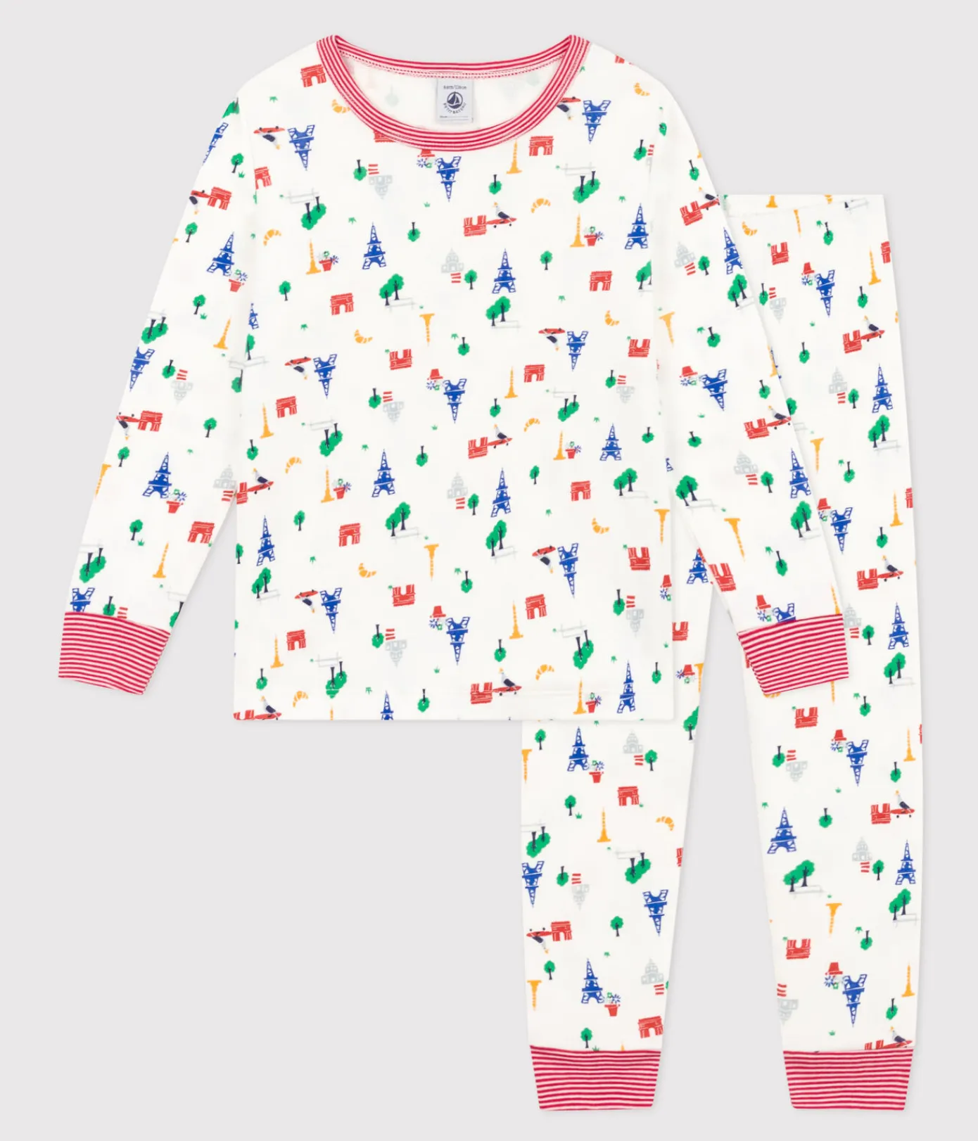 Petit Bateau Schlafanzüge, Nachthemden|Schlafanzüge, Pyjamas*Kinderpyjama aus Baumwolle mit Paris-Printmotiv weiss MARSHMALLOW/weiss MULTICO