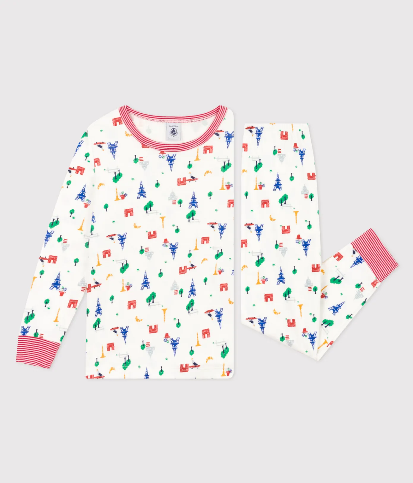 Petit Bateau Schlafanzüge, Nachthemden|Schlafanzüge, Pyjamas*Kinderpyjama aus Baumwolle mit Paris-Printmotiv weiss MARSHMALLOW/weiss MULTICO