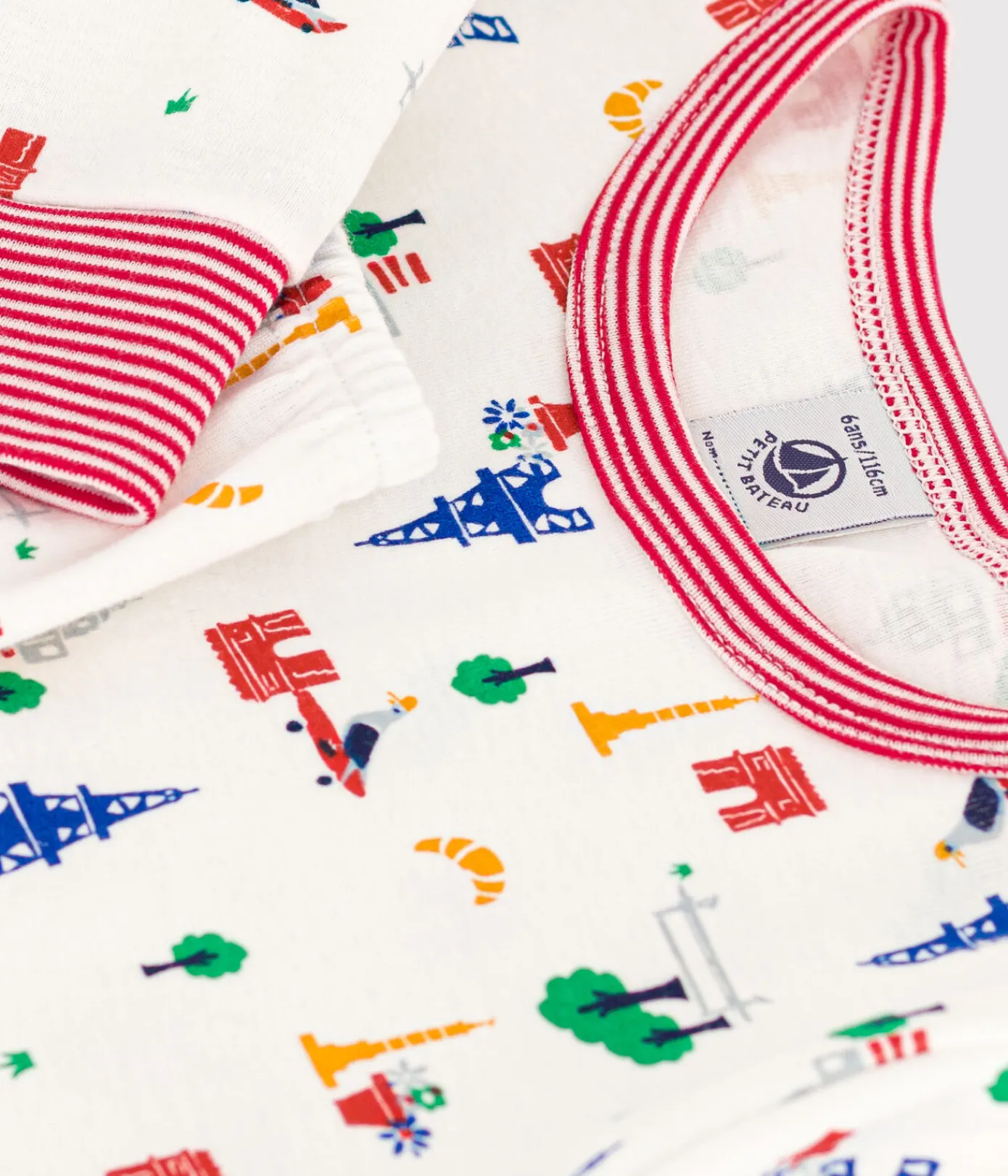 Petit Bateau Schlafanzüge, Nachthemden|Schlafanzüge, Pyjamas*Kinderpyjama aus Baumwolle mit Paris-Printmotiv weiss MARSHMALLOW/weiss MULTICO