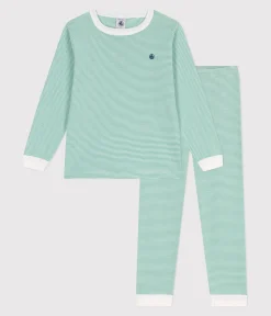 Petit Bateau Schlafanzüge, Pyjamas|Schlafanzüge, Nachthemden*Kinder-Pyjama aus Baumwolle mit Streifen grün ALOEVERA/weiss MARSHMALLOW