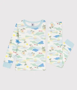 Petit Bateau Schlafanzüge, Pyjamas|Schlafanzüge, Nachthemden*Kinder-Pyjama aus bedruckter Baumwolle weiss MARSHMALLOW/weiss MULTICO