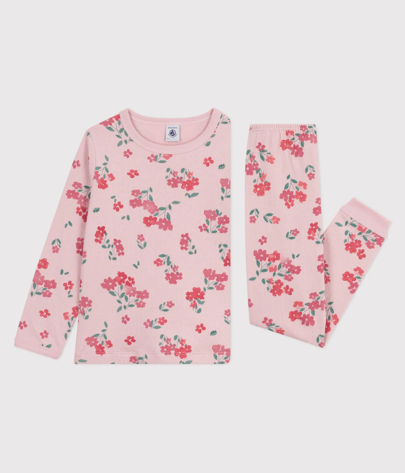 Petit Bateau Schlafanzüge, Nachthemden*Kinder-Pyjama aus Doppeljersey mit Blumenmotiv rosa JOLI/weiss MULTICO
