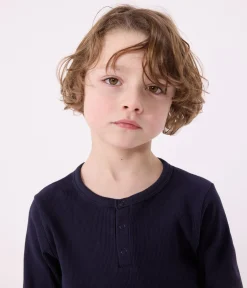 Petit Bateau Schlafanzüge, Pyjamas|Schlafanzüge, Nachthemden*Kinder-Pyjama aus einfarbiger Baumwolle blau SMOKING