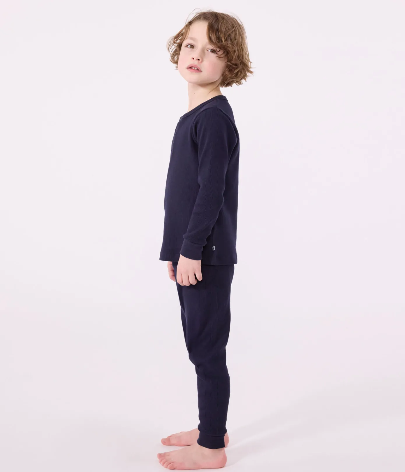 Petit Bateau Schlafanzüge, Pyjamas|Schlafanzüge, Nachthemden*Kinder-Pyjama aus einfarbiger Baumwolle blau SMOKING