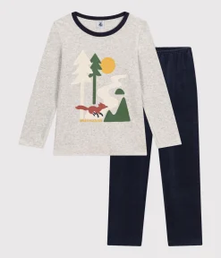 Petit Bateau Schlafanzüge, Pyjamas|Schlafanzüge, Nachthemden*Kinder-Pyjama aus einfarbigem Nicki blau SMOKING/weiss MULTICO