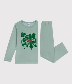 Petit Bateau Schlafanzüge, Pyjamas|Schlafanzüge, Nachthemden*Kinder-Pyjama aus einfarbigem Nicki grün PAUL