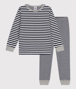 Petit Bateau Schlafanzüge, Pyjamas|Schlafanzüge, Nachthemden*Kinder-Pyjama aus gestreifter Baumwolle blau SMOKING/weiss MARSHMALLOW