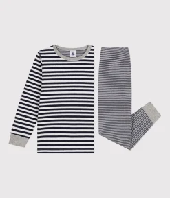 Petit Bateau Schlafanzüge, Pyjamas|Schlafanzüge, Nachthemden*Kinder-Pyjama aus gestreifter Baumwolle blau SMOKING/weiss MARSHMALLOW