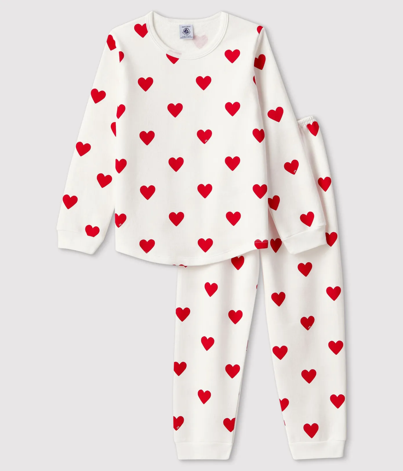 Petit Bateau Schlafanzüge, Pyjamas|Schlafanzüge, Nachthemden*Kinderpyjama aus Molton mit Herzmotiv weiss MARSHMALLOW/ROT TERKUIT