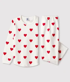 Petit Bateau Schlafanzüge, Pyjamas|Schlafanzüge, Nachthemden*Kinderpyjama aus Molton mit Herzmotiv weiss MARSHMALLOW/ROT TERKUIT