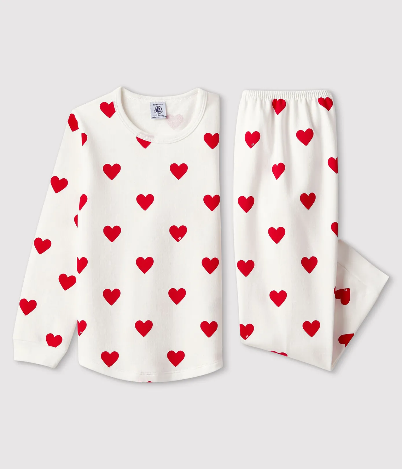 Petit Bateau Schlafanzüge, Pyjamas|Schlafanzüge, Nachthemden*Kinderpyjama aus Molton mit Herzmotiv weiss MARSHMALLOW/ROT TERKUIT