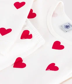 Petit Bateau Schlafanzüge, Pyjamas|Schlafanzüge, Nachthemden*Kinder-Pyjama aus Molton mit Herzmotiv weiss MARSHMALLOW/ROT TERKUIT