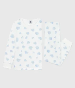 Petit Bateau Schlafanzüge, Nachthemden*Kinder-Pyjama aus Molton mit Herzmuster weiss MARSHMALLOW/weiss MULTICO