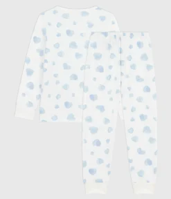 Petit Bateau Schlafanzüge, Nachthemden*Kinder-Pyjama aus Molton mit Herzmuster weiss MARSHMALLOW/weiss MULTICO