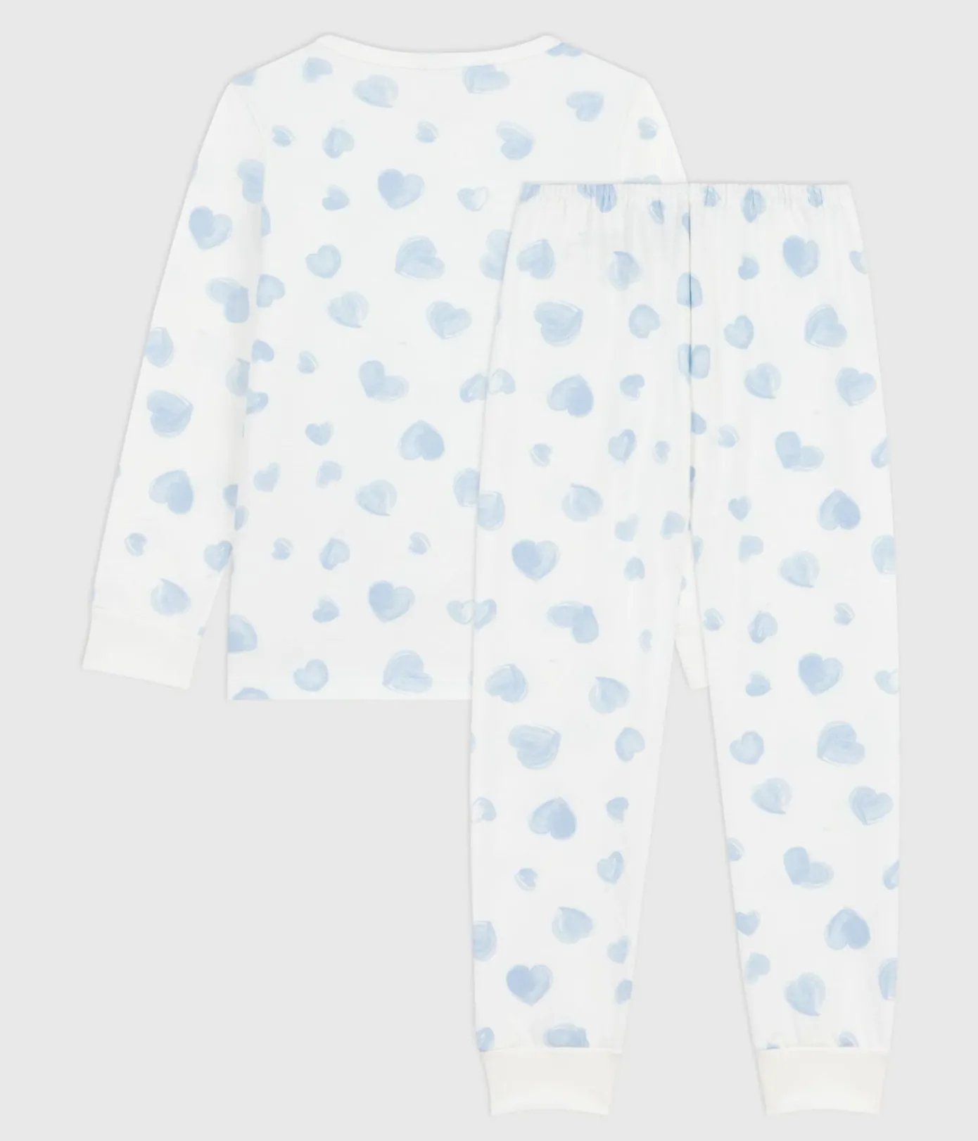 Petit Bateau Schlafanzüge, Nachthemden*Kinder-Pyjama aus Molton mit Herzmuster weiss MARSHMALLOW/weiss MULTICO
