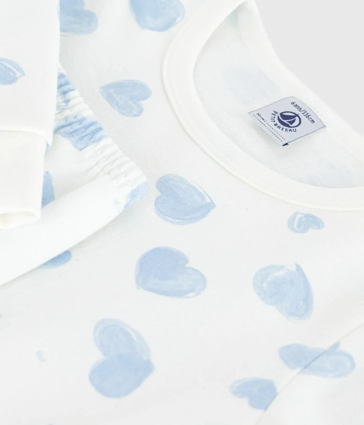 Petit Bateau Schlafanzüge, Nachthemden*Kinder-Pyjama aus Molton mit Herzmuster weiss MARSHMALLOW/weiss MULTICO