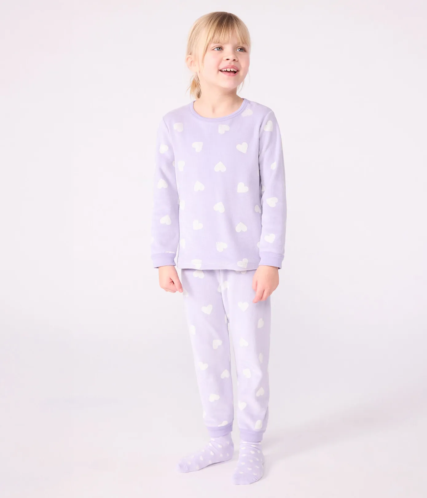 Petit Bateau Schlafanzüge, Nachthemden*Kinder-Pyjama aus Nicki mit Herzmotiv weiss SQUAW/ MARSHMALLOW