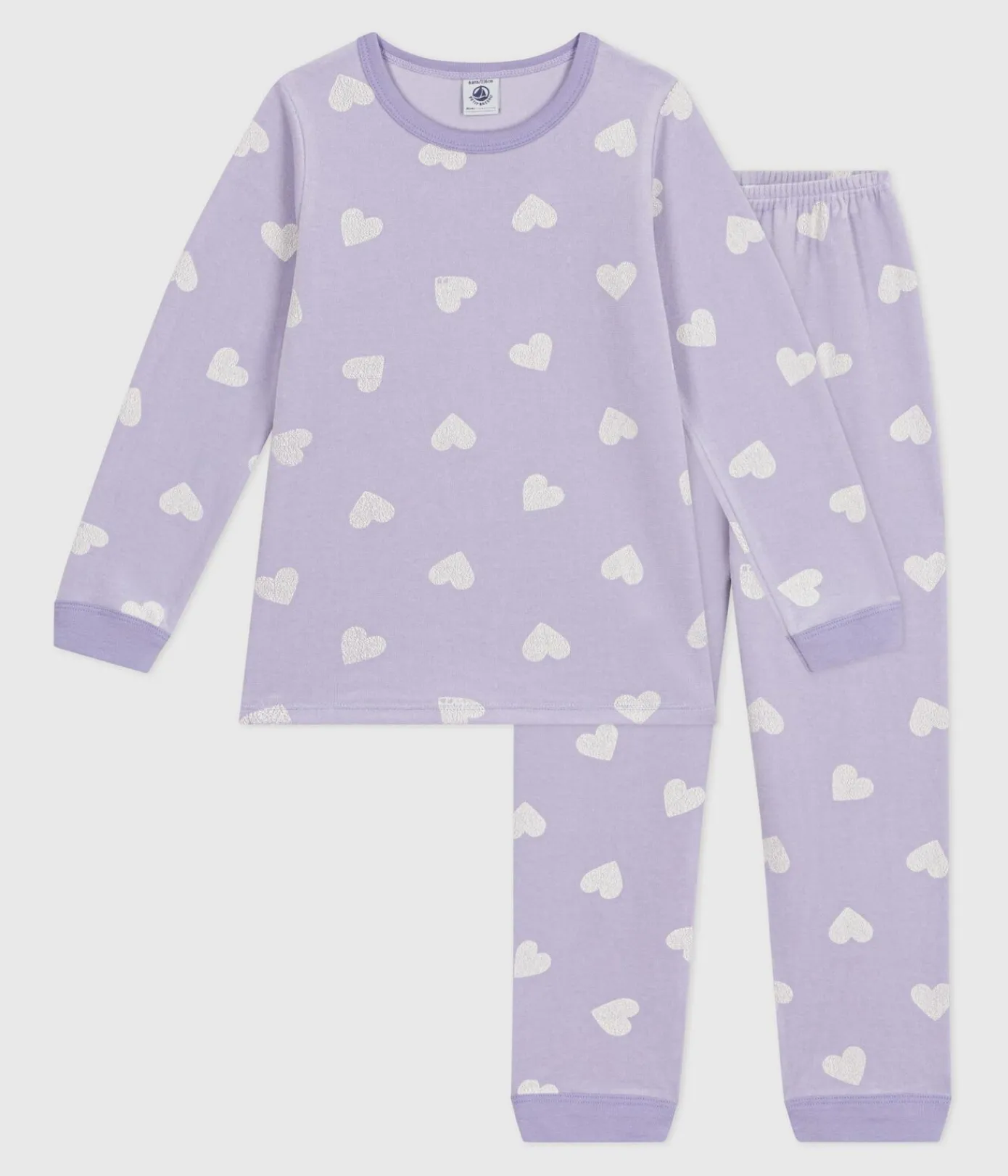 Petit Bateau Schlafanzüge, Nachthemden*Kinder-Pyjama aus Nicki mit Herzmotiv weiss SQUAW/ MARSHMALLOW