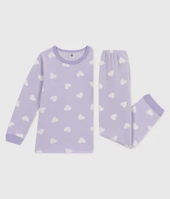 Petit Bateau Schlafanzüge, Nachthemden*Kinder-Pyjama aus Nicki mit Herzmotiv weiss SQUAW/ MARSHMALLOW