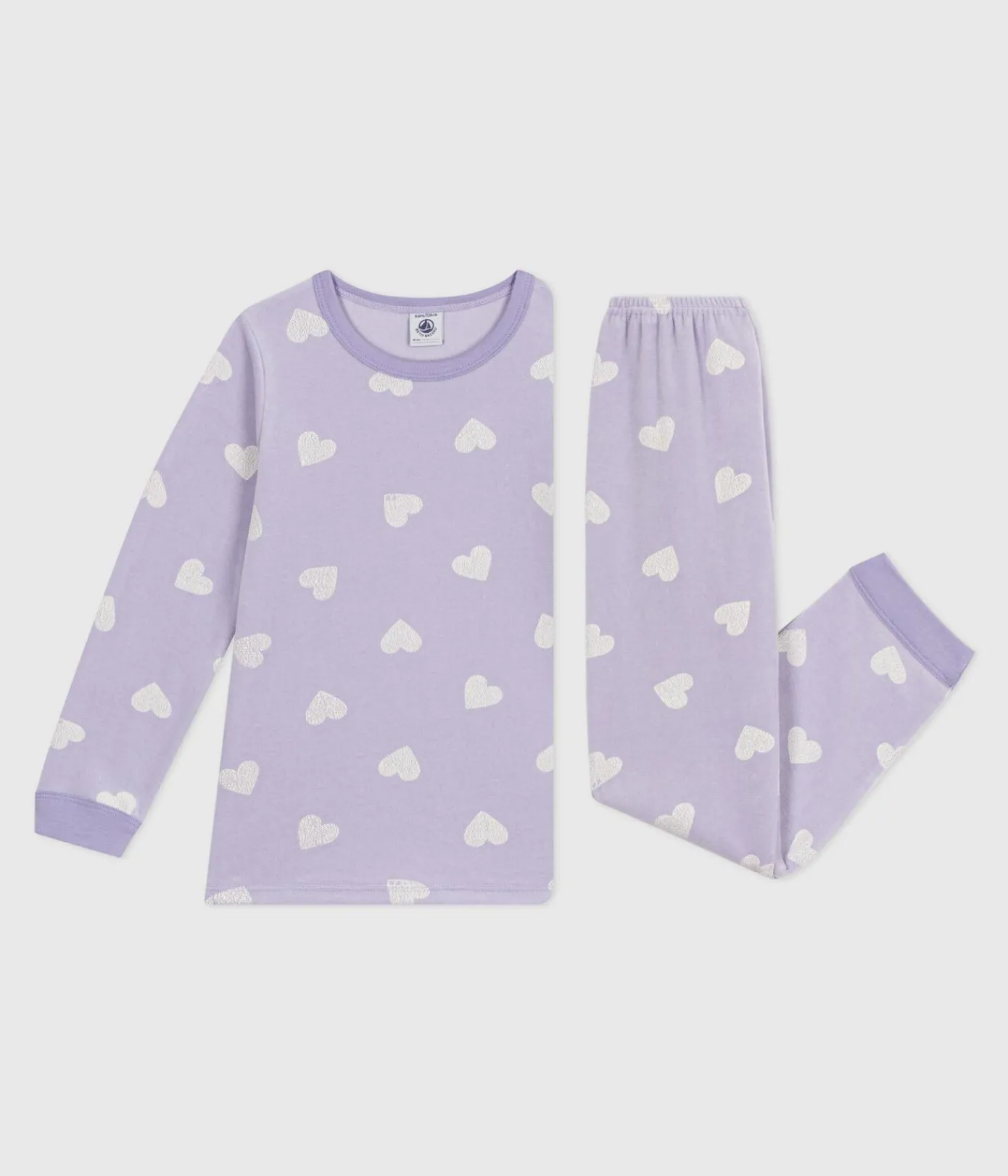 Petit Bateau Schlafanzüge, Nachthemden*Kinder-Pyjama aus Nicki mit Herzmotiv weiss SQUAW/ MARSHMALLOW