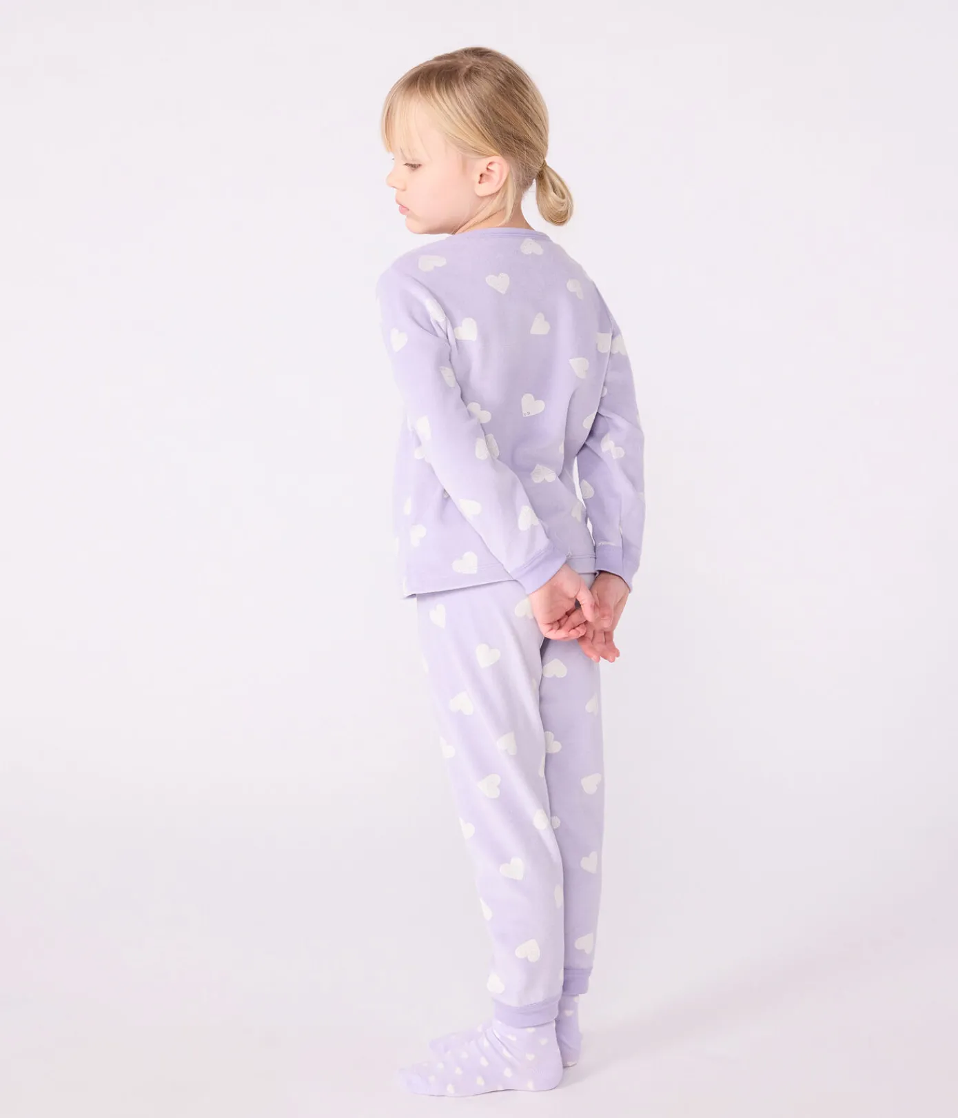 Petit Bateau Schlafanzüge, Nachthemden*Kinder-Pyjama aus Nicki mit Herzmotiv weiss SQUAW/ MARSHMALLOW