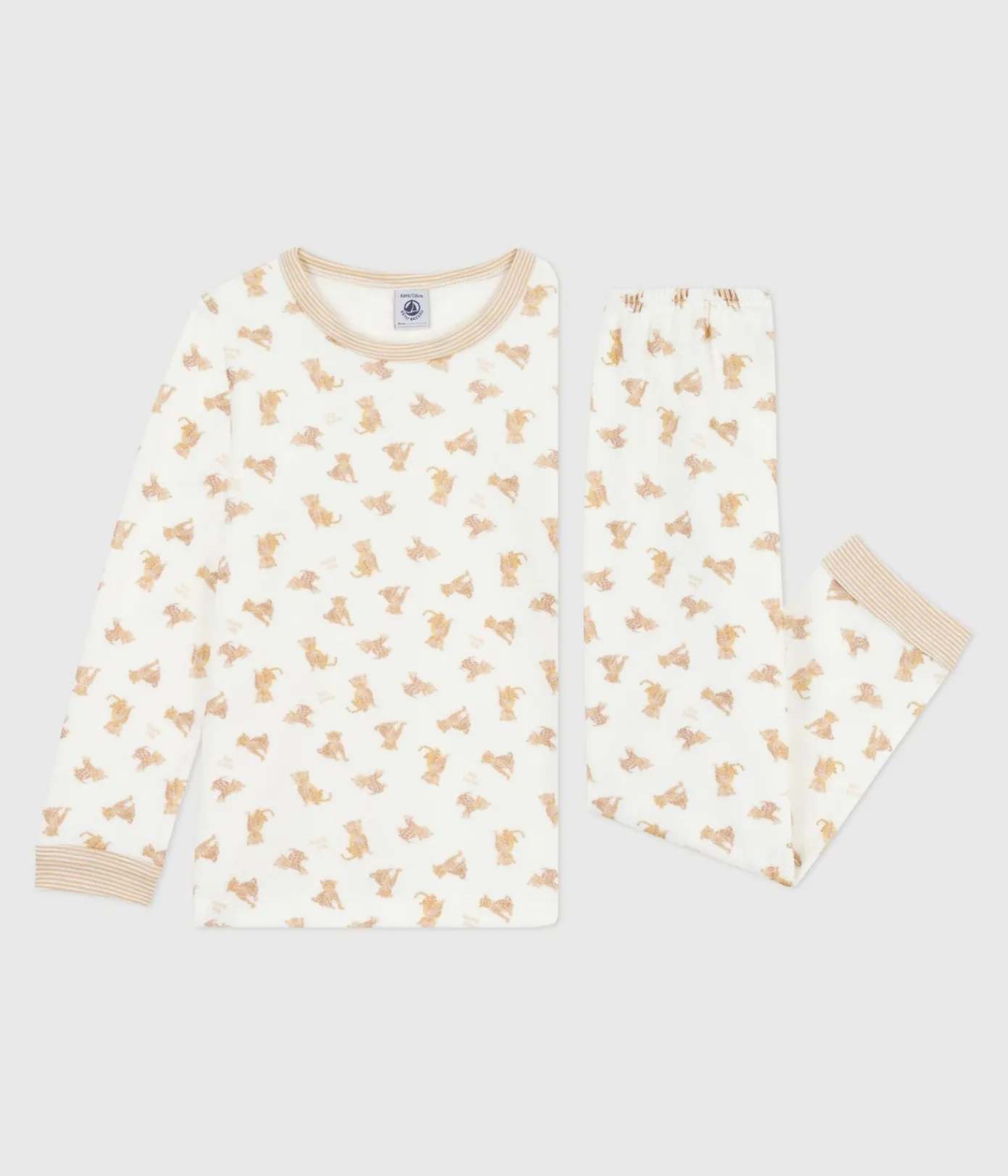 Petit Bateau Schlafanzüge, Pyjamas|Schlafanzüge, Nachthemden*Kinder-Pyjama aus Nicki mit Leoparden-Motiv MILK/ MULTICO