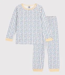 Petit Bateau Schlafanzüge, Pyjamas|Schlafanzüge, Nachthemden*Kinder-Pyjama aus Nicki mit Raketen-Motiv weiss MARSHMALLOW/weiss MULTICO