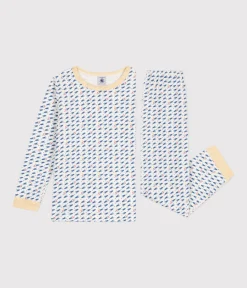 Petit Bateau Schlafanzüge, Pyjamas|Schlafanzüge, Nachthemden*Kinder-Pyjama aus Nicki mit Raketen-Motiv weiss MARSHMALLOW/weiss MULTICO