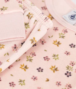 Petit Bateau Schlafanzüge, Nachthemden*Kinder-Pyjama aus Nicki mit Blumenmotiv rosa SALINE/weiss MULTICO