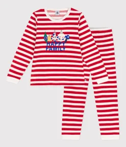Petit Bateau Schlafanzüge, Pyjamas|Schlafanzüge, Nachthemden*Kinder-Pyjama aus Nicki mit Streifen ROT AURORA/ MARSHMALLOW
