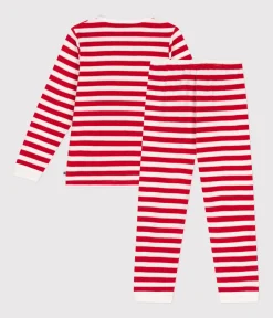 Petit Bateau Schlafanzüge, Pyjamas|Schlafanzüge, Nachthemden*Kinder-Pyjama aus Nicki mit Streifen ROT AURORA/ MARSHMALLOW