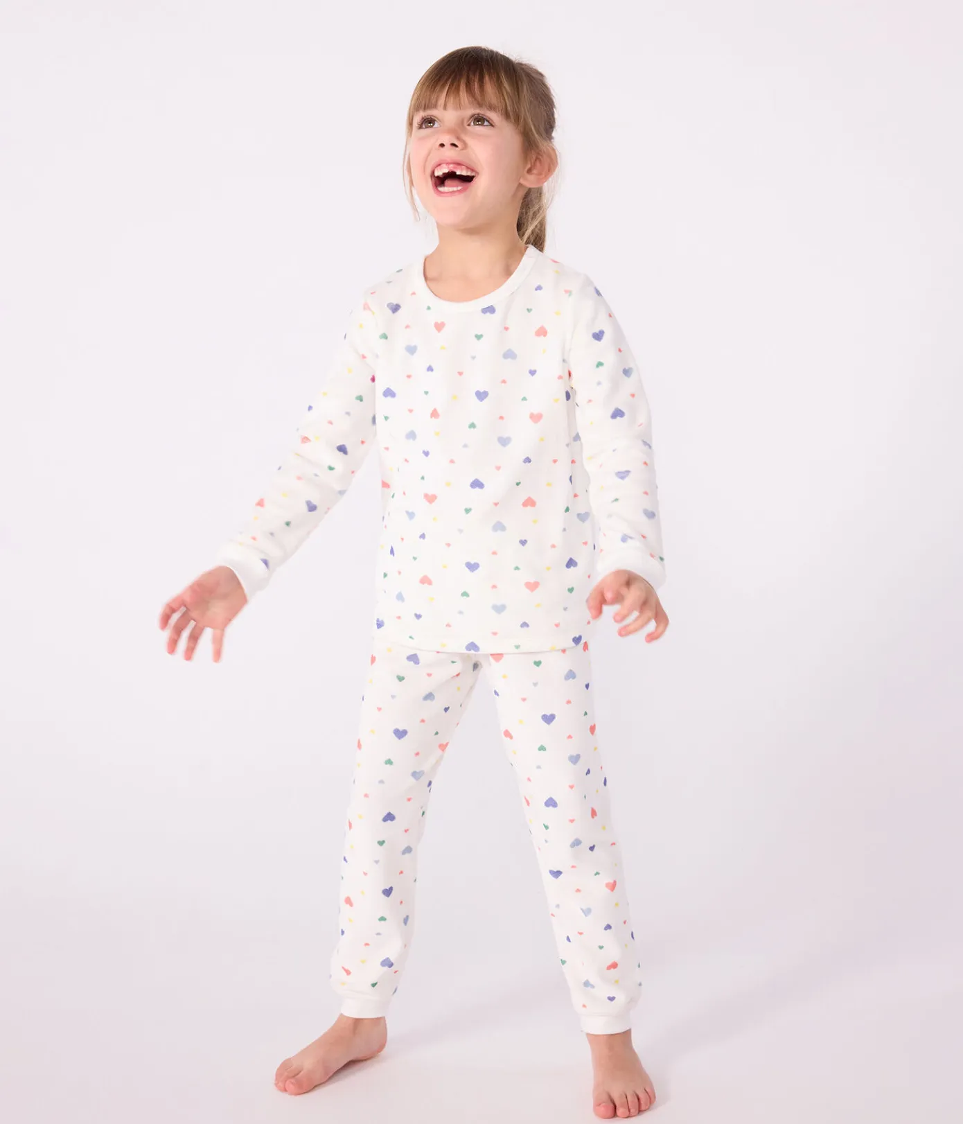 Petit Bateau Schlafanzüge, Nachthemden*Kinder-Pyjama aus Nicki mit Herzmotiv weiss MARSHMALLOW/weiss MULTICO