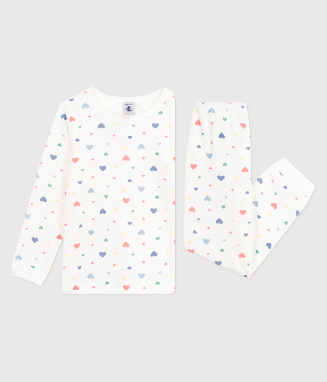 Petit Bateau Schlafanzüge, Nachthemden*Kinder-Pyjama aus Nicki mit Herzmotiv weiss MARSHMALLOW/weiss MULTICO