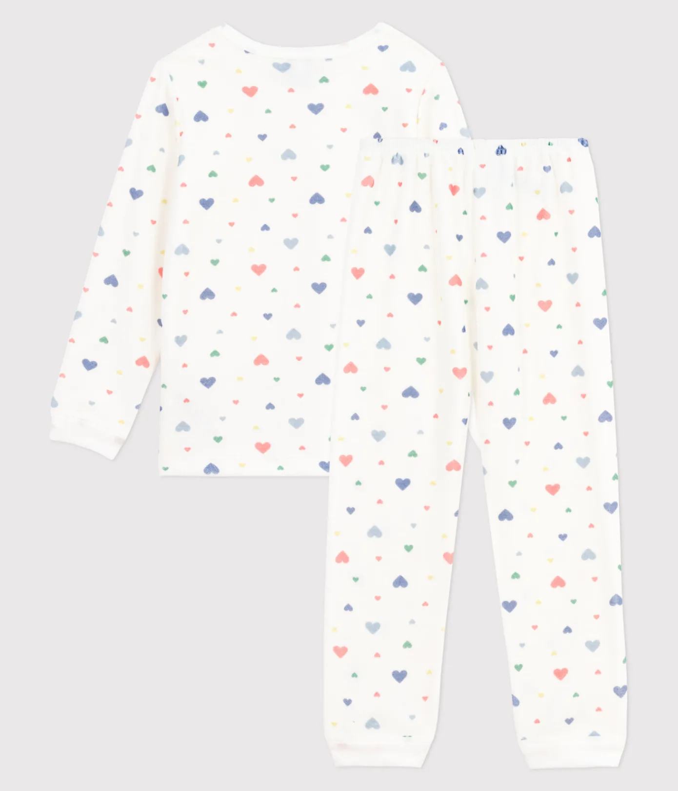 Petit Bateau Schlafanzüge, Nachthemden*Kinder-Pyjama aus Nicki mit Herzmotiv weiss MARSHMALLOW/weiss MULTICO