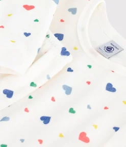 Petit Bateau Schlafanzüge, Nachthemden*Kinder-Pyjama aus Nicki mit Herzmotiv weiss MARSHMALLOW/weiss MULTICO